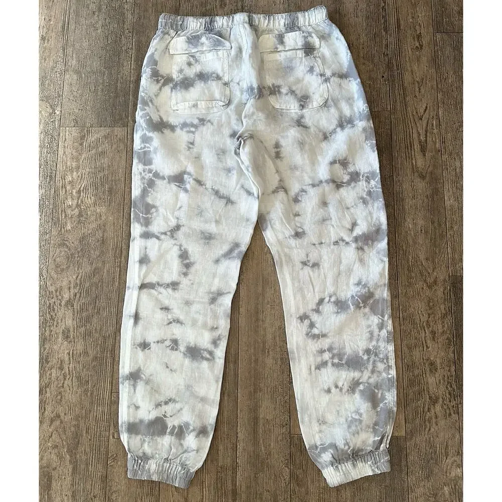 Rachel Zoe 100% Linen Size Large White Gray Tie Dye High Rise Jogger Pants 29x29 - Picture 2 of 8